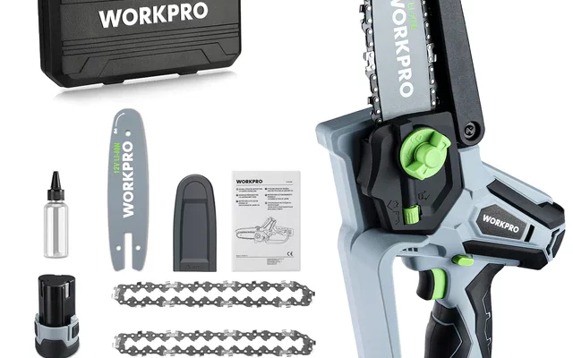 Аккумуляторная фотоэлектрическая бензопила WORKPRO 12 В для обрезки ветвей дерева
